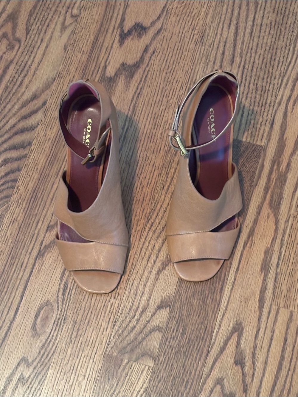 Coach Manhattan Tan Leather Ankle Strap Heels Stilettos Size US 7.5 B - Picture 3 of 11